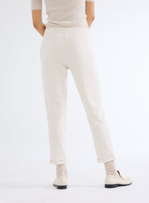 Pantalon Blanc avec Taille Élastique en Viscose et Élasthanne - MAJESTIC FILATURES