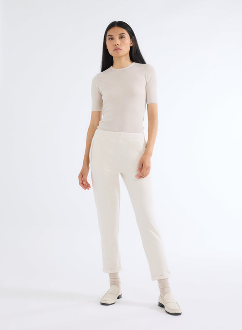 Pantalon Blanc avec Taille Élastique en Viscose et Élasthanne - MAJESTIC FILATURES