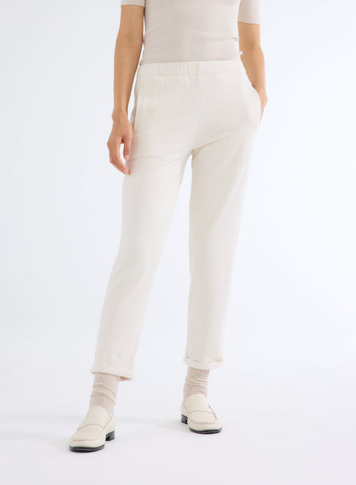 Pantalon Blanc avec Taille Élastique en Viscose et Élasthanne - MAJESTIC FILATURES