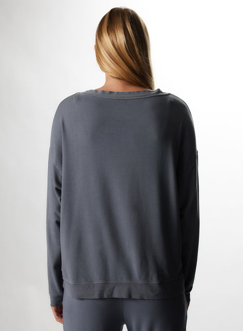 "Viscose / Elastane Boatneck Fleece Sweatshirt" - MAJESTIC FILATURES