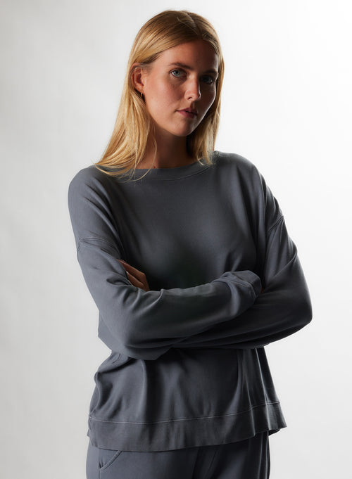 "Viscose / Elastane Boatneck Fleece Sweatshirt" - MAJESTIC FILATURES