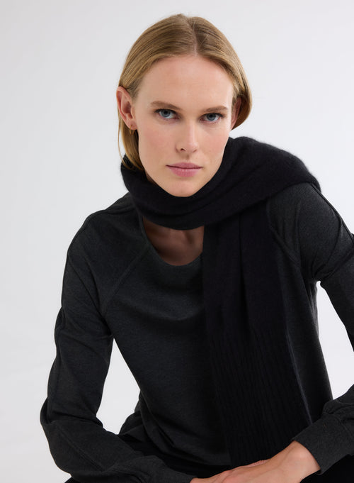 Grey Boat Neck Long Sleeve T-shirt in Viscose and Elastane - MAJESTIC FILATURES