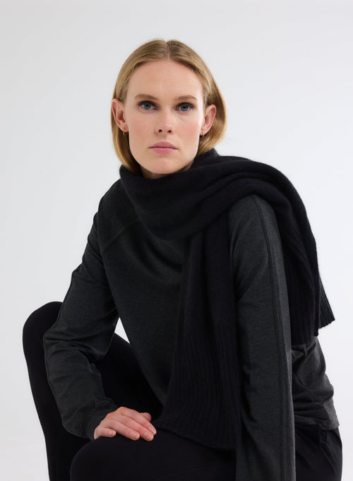 Grey Boat Neck Long Sleeve T-shirt in Viscose and Elastane - MAJESTIC FILATURES