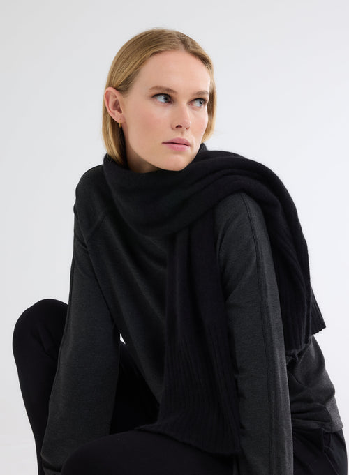 Grey Boat Neck Long Sleeve T-shirt in Viscose and Elastane - MAJESTIC FILATURES