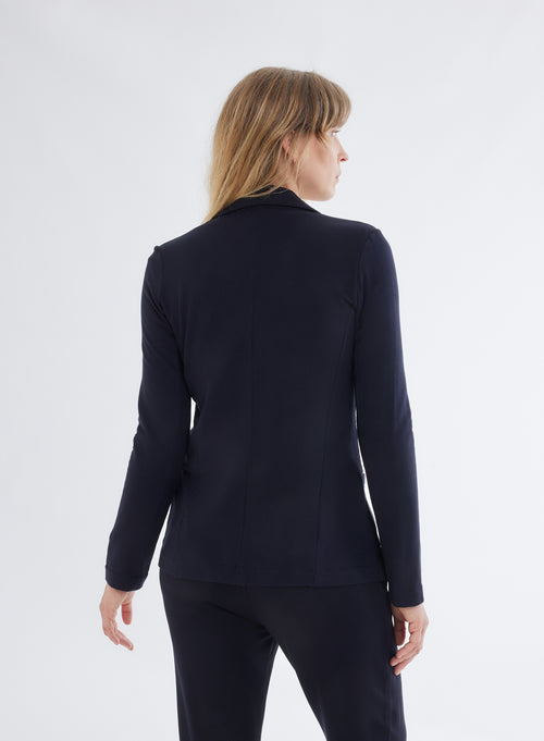 Veste Blazer Marine Manches Longues en Viscose et Elasthanne - MAJESTIC FILATURES