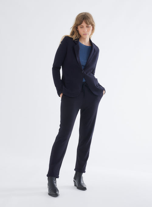 Veste Blazer Marine Manches Longues en Viscose et Elasthanne - MAJESTIC FILATURES