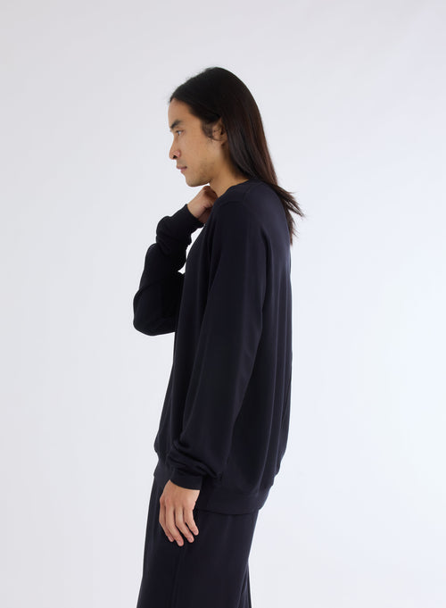 Sweat Noir Col Rond Manches Longues en Viscose et Élasthanne - MAJESTIC FILATURES