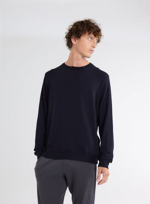 Sweat Marine Col Rond Manches Longues en Viscose / Elasthanne - MAJESTIC FILATURES