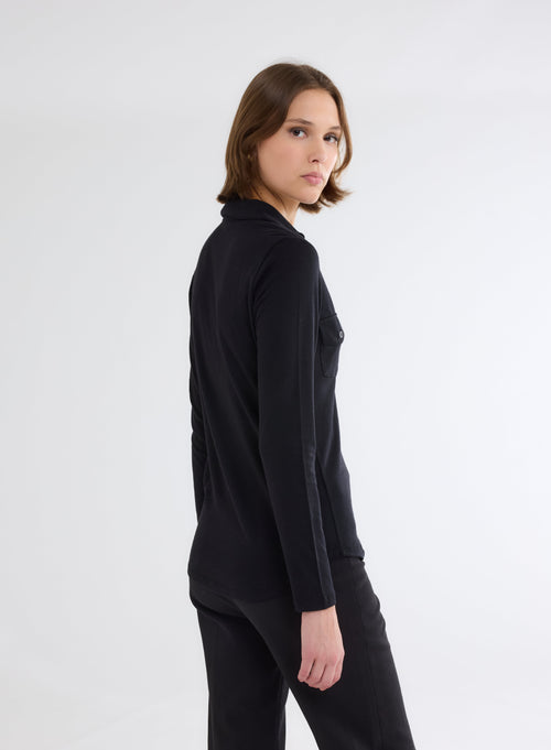 Chemise Noire Manches Longues en Coton / Cachemire - MAJESTIC FILATURES