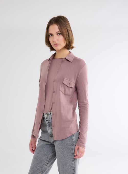 Chemise rose Manches Longues en Coton / Cachemire - MAJESTIC FILATURES