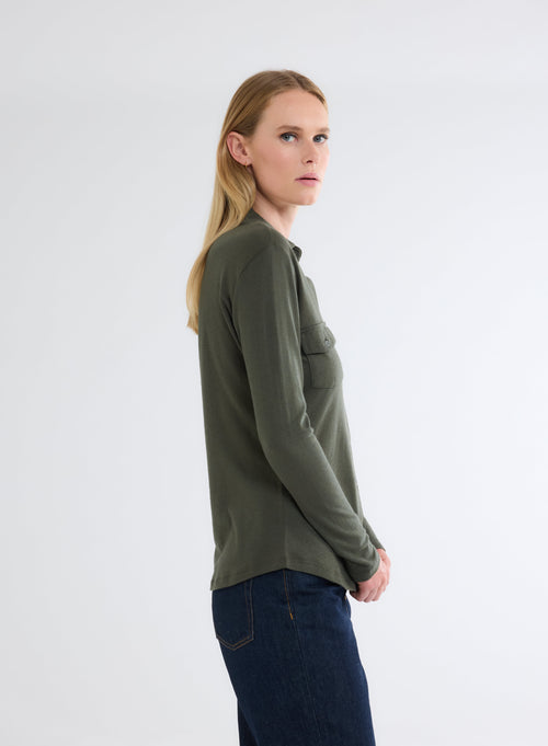 "Clara button V-neck Blouse" - MAJESTIC FILATURES