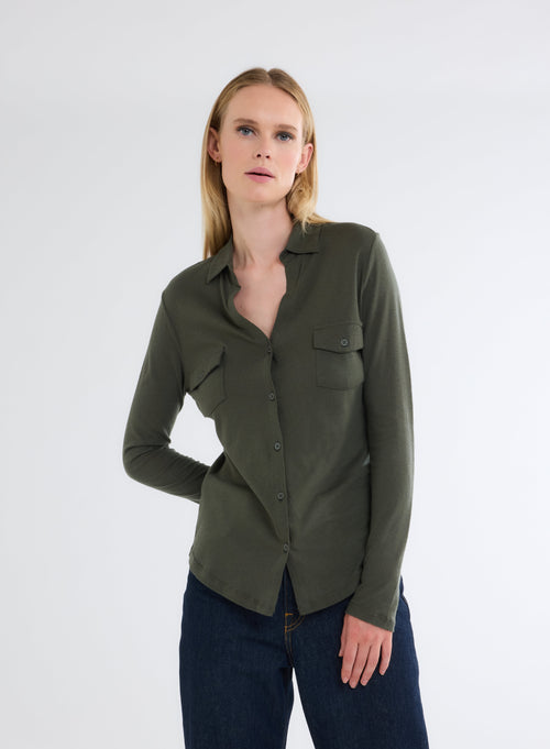 "Clara button V-neck Blouse" - MAJESTIC FILATURES