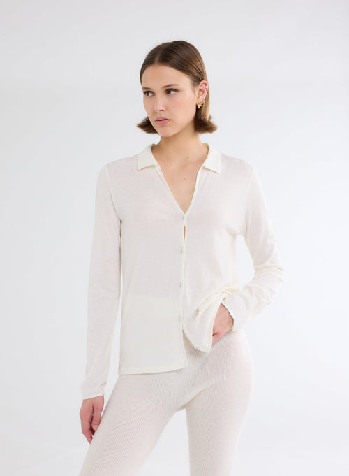 Chemise Nacre Manches Longues en Coton / Cachemire - MAJESTIC FILATURES