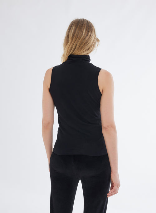 Black cotton and cashmere high neck tank top - MAJESTIC FILATURES