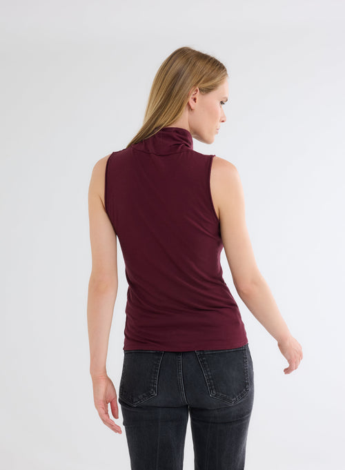 Burgundy cotton and cashmere high-neck tank top - MAJESTIC FILATURES