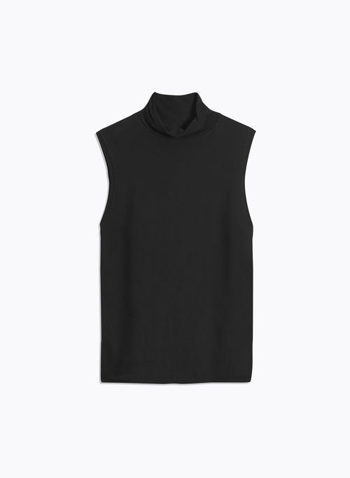 Black cotton and cashmere high neck tank top - MAJESTIC FILATURES