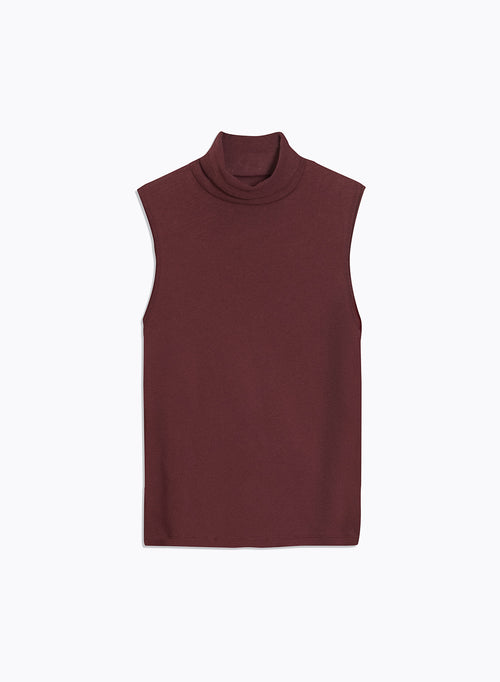 Burgundy cotton and cashmere high-neck tank top - MAJESTIC FILATURES