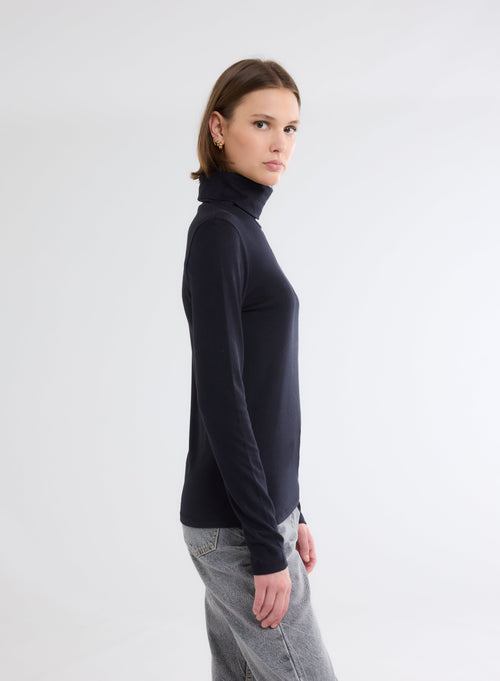 "Cotton / Cashmere Long Sleeve Turtleneck T-Shirt" - MAJESTIC FILATURES