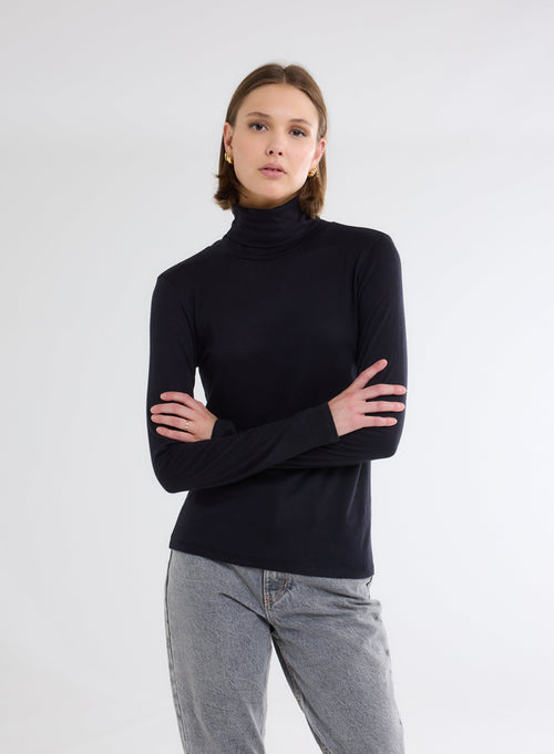 "Cotton / Cashmere Long Sleeve Turtleneck T-Shirt" - MAJESTIC FILATURES