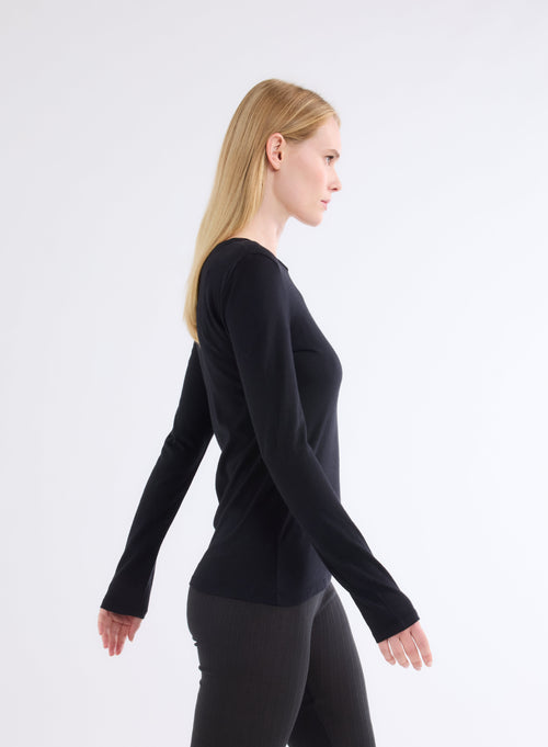 "Cotton / Cashmere Long Sleeve Round Neck T-Shirt" - MAJESTIC FILATURES