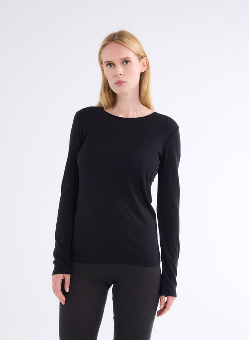 "Cotton / Cashmere Long Sleeve Round Neck T-Shirt" - MAJESTIC FILATURES