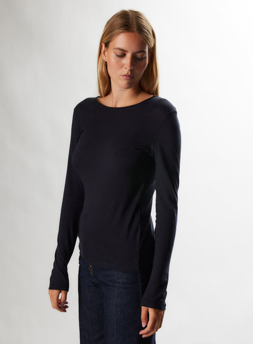 "Cotton / Cashmere Long Sleeve Round Neck T-Shirt" - MAJESTIC FILATURES