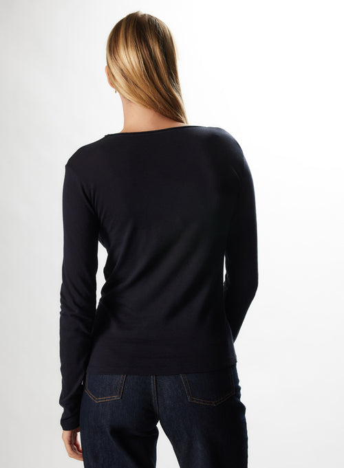 "Cotton / Cashmere Long Sleeve Round Neck T-Shirt" - MAJESTIC FILATURES