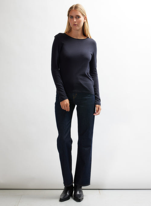 "Cotton / Cashmere Long Sleeve Round Neck T-Shirt" - MAJESTIC FILATURES