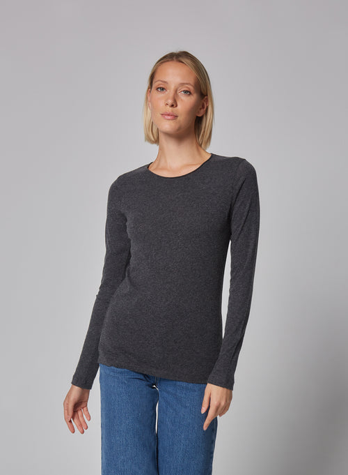 "Carly Cotton / Cashmere long sleeve round neck T-shirt" - MAJESTIC FILATURES