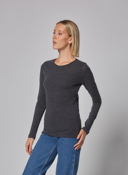 "Carly Cotton / Cashmere long sleeve round neck T-shirt" - MAJESTIC FILATURES