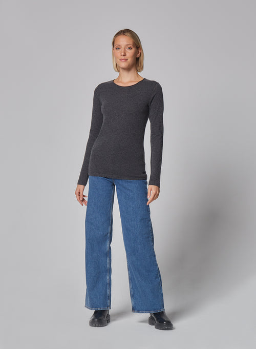 "Carly Cotton / Cashmere long sleeve round neck T-shirt" - MAJESTIC FILATURES