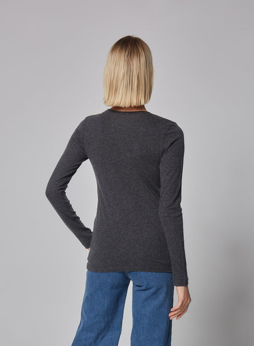 "Carly Cotton / Cashmere long sleeve round neck T-shirt" - MAJESTIC FILATURES