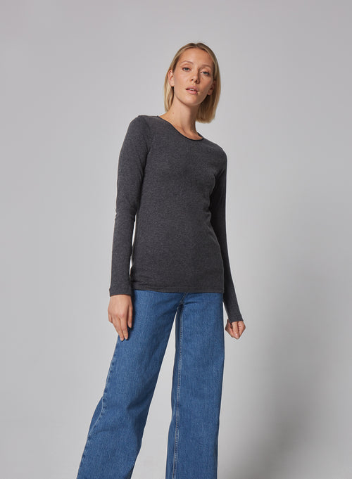 "Carly Cotton / Cashmere long sleeve round neck T-shirt" - MAJESTIC FILATURES