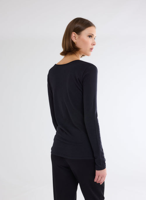 "Cotton / Cashmere V-Neck Long Sleeve T-Shirt" - MAJESTIC FILATURES