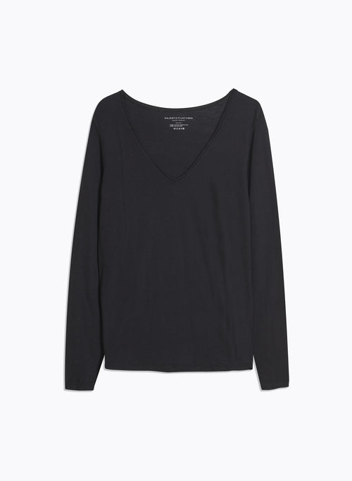 "Cotton / Cashmere V-Neck Long Sleeve T-Shirt" - MAJESTIC FILATURES