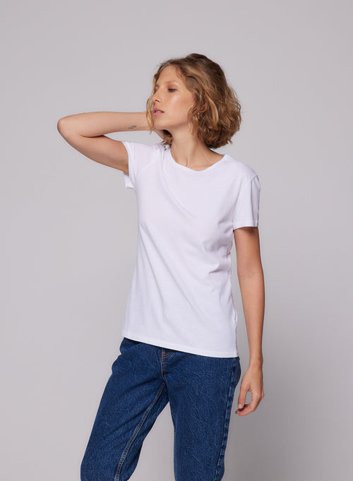 T-shirt Blanc Jamie Col Rond Manches Courtes en Deluxe Coton - MAJESTIC FILATURES