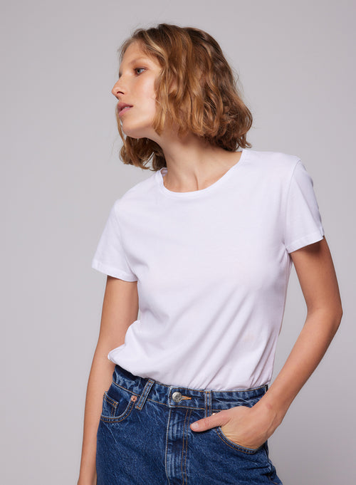 T-shirt Blanc Jamie Col Rond Manches Courtes en Deluxe Coton - MAJESTIC FILATURES