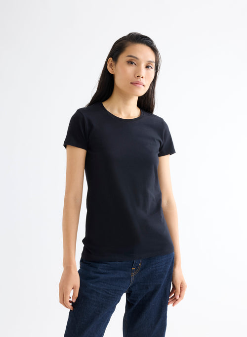 T-shirt Noir Jamie Col Rond Manches Courtes en Deluxe Coton - MAJESTIC FILATURES