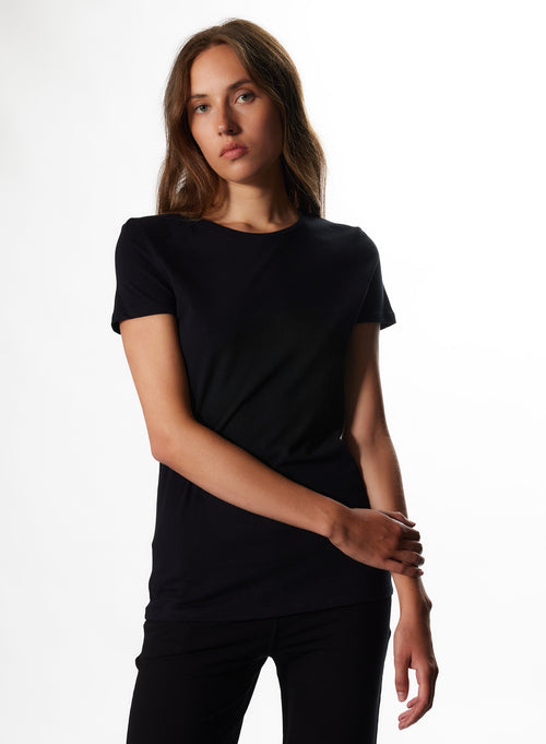 T-shirt Noir Jamie Col Rond Manches Courtes en Coton organique - MAJESTIC FILATURES