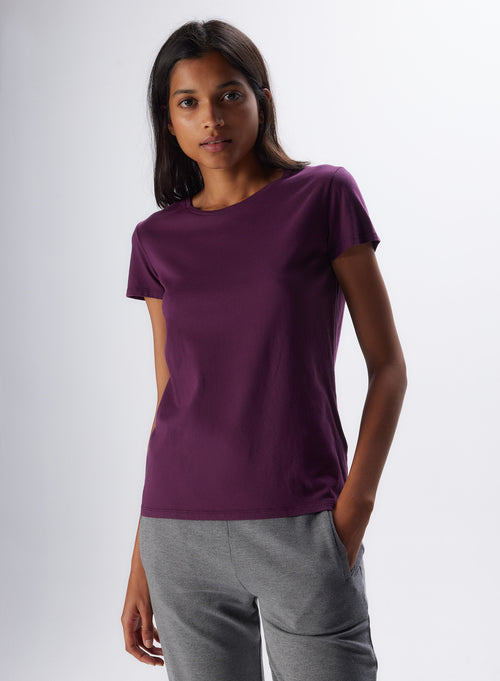 T-shirt Aubergine Jamie Col Rond Manches Courtes en Coton organique - MAJESTIC FILATURES