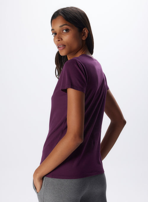 T-shirt Aubergine Jamie Col Rond Manches Courtes en Coton organique - MAJESTIC FILATURES