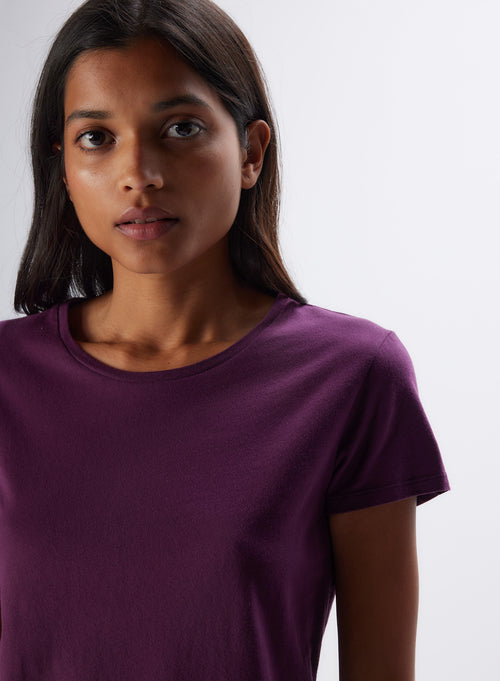 T-shirt Aubergine Jamie Col Rond Manches Courtes en Coton organique - MAJESTIC FILATURES