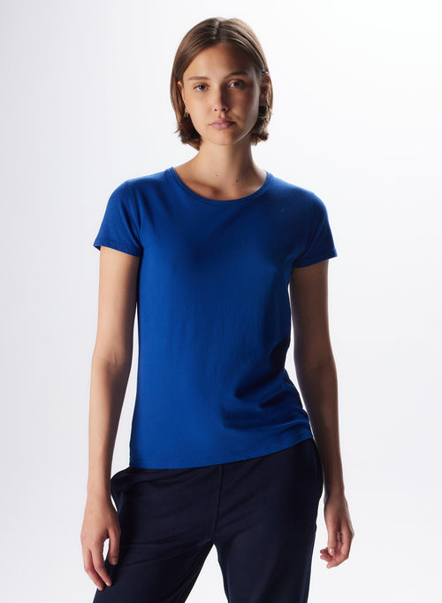 T-shirt Bleu roi Jamie Col Rond Manches Courtes en Coton organique - MAJESTIC FILATURES