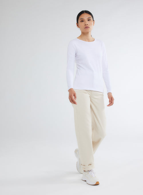 "Cotton Long Sleeve Round Neck T-Shirt" - MAJESTIC FILATURES