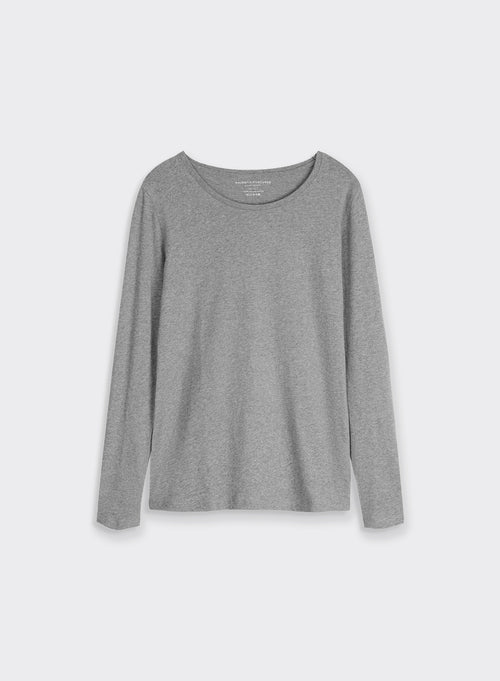 T-shirt Gris chiné Col Rond Manches Courtes en Coton - MAJESTIC FILATURES