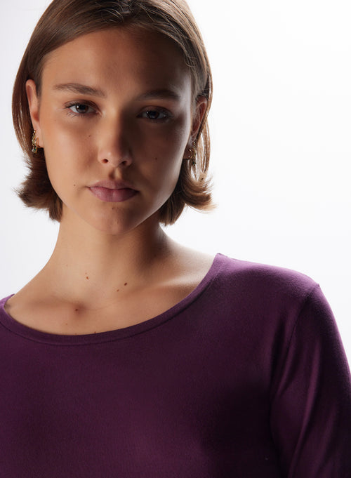 T-shirt Aubergine Col Rond Manches Courtes en Coton - MAJESTIC FILATURES