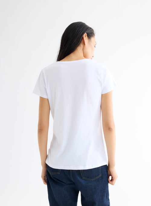 T-shirt Blanc Julia col V Manches Courtes en Deluxe Coton - MAJESTIC FILATURES