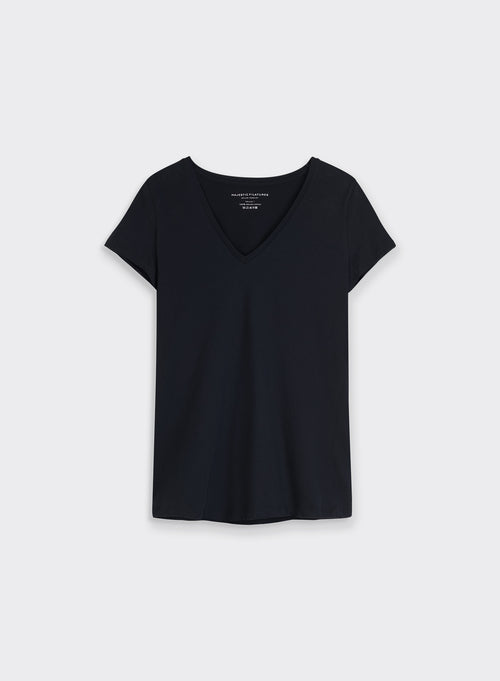 "Julia Deluxe Cotton short sleeve V-neck t-Shirt" - MAJESTIC FILATURES