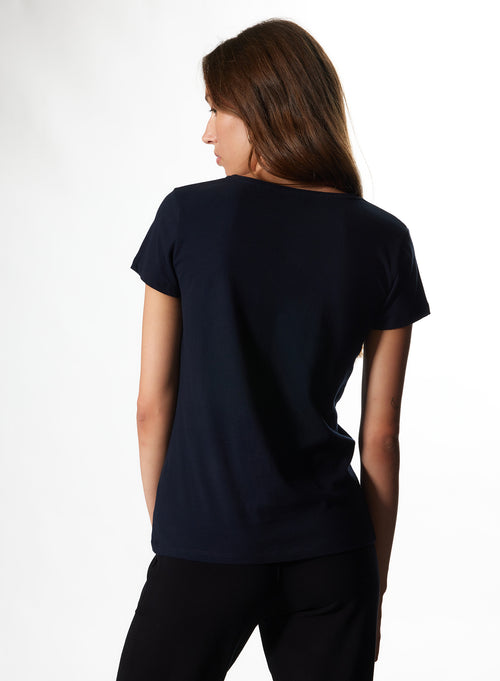 "Julia Deluxe Cotton short sleeve V-neck t-Shirt" - MAJESTIC FILATURES