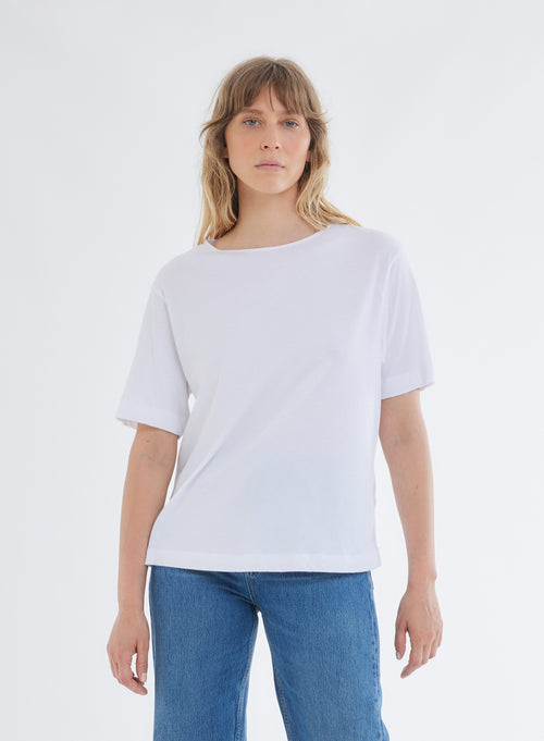 T-shirt Blanc Col Bateau Manches Courtes en Coton organique - MAJESTIC FILATURES